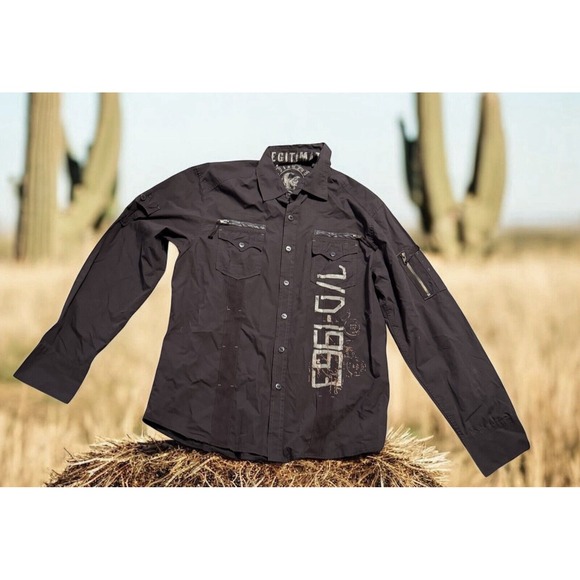 7 DIAMONDS MENS‎ Y2k Style Cowboy  Rodeo  Western XXL BUTTON UP ZIP POCKETS - Picture 1 of 3